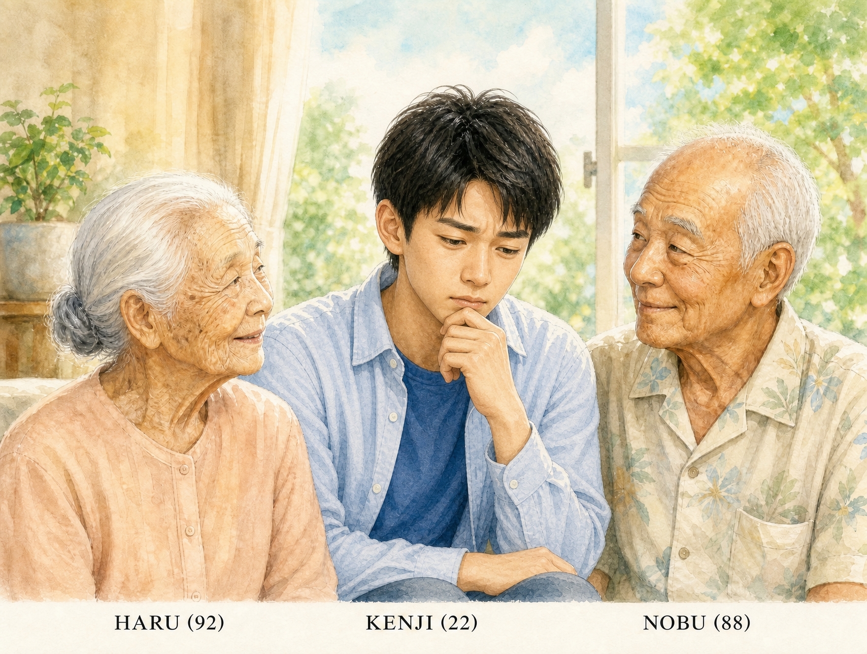 ケンジさん（22）・ハルさん（92）・ノブさん（88）