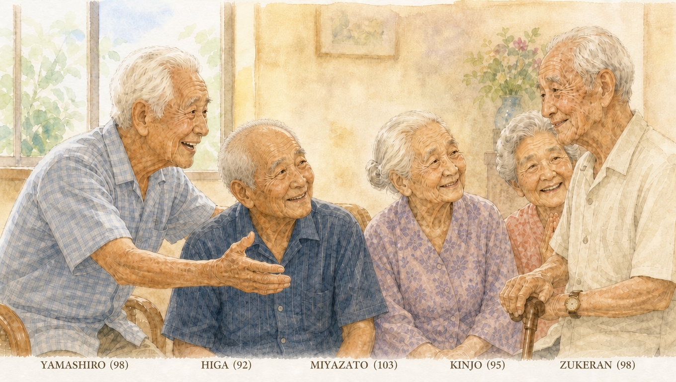 山城さん（98）・比嘉さん（92）・宮里さん（103）・金城さん（95）・瑞慶覧さん（98）